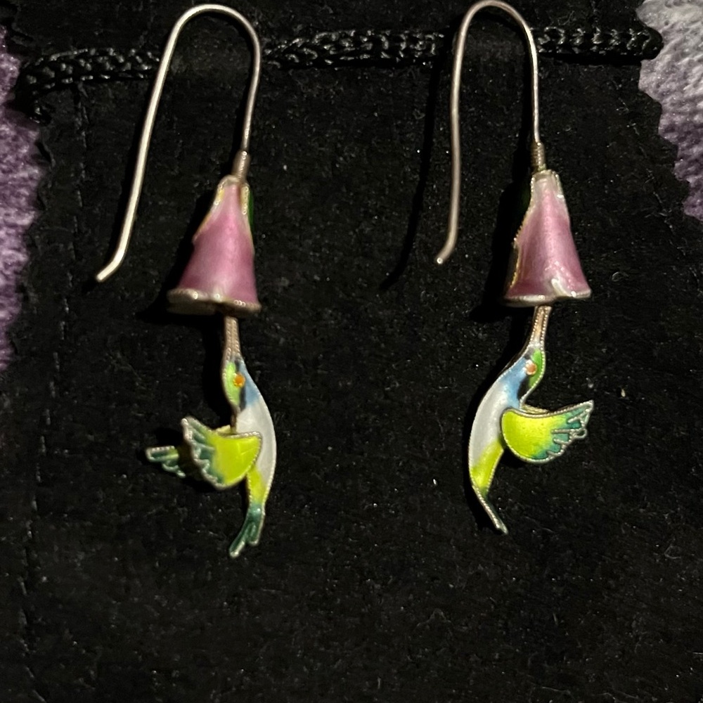 Elegant Hummingbird Earrings in Pink and Green